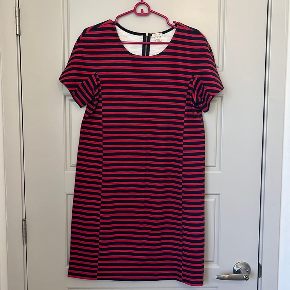 Jcrew navy and red stripe dress